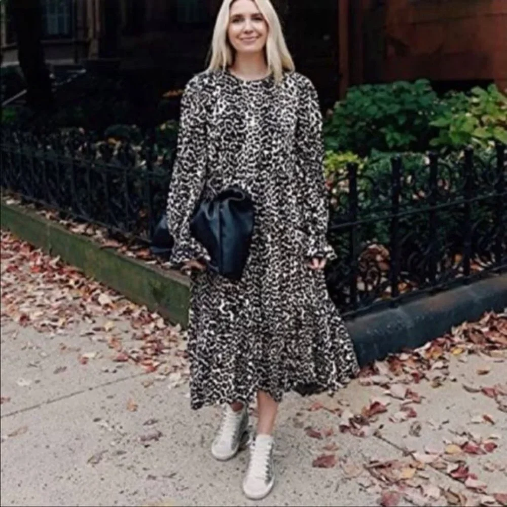 Sandy Liang x Target Leopard Print Long Ruffle Sleeve Midi Dress Plus Size NWT - Picture 7 of 15